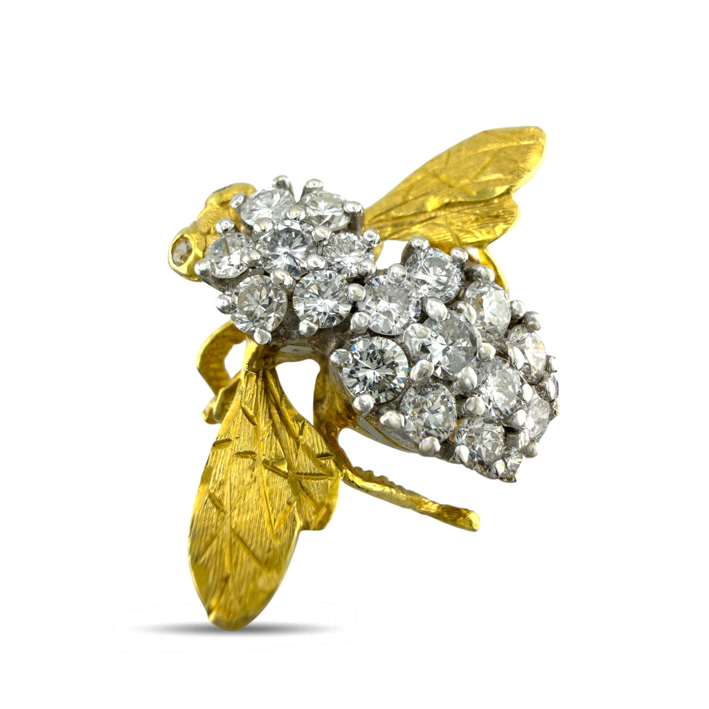 18K Yellow Gold 1.9ct Diamond Fly Brooch