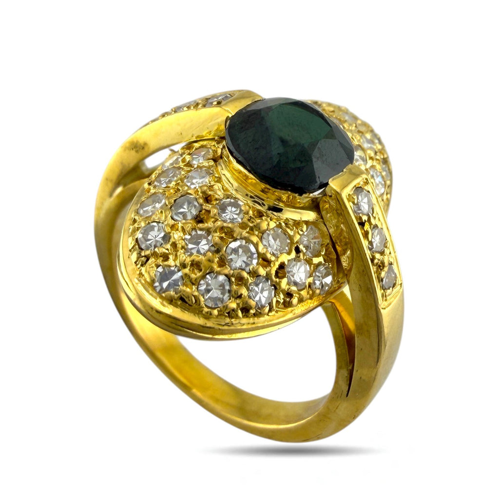 18K Yellow Gold 1.25ct Green Tourmaline and 0.6ct Diamond Ring