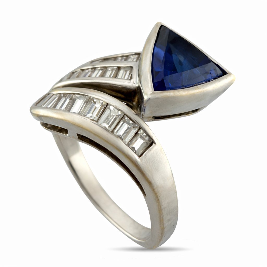 18K White Gold 1.75ct Sapphire and 0.63ct Diamond Twist Ring