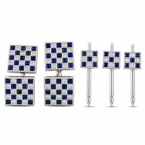 18K White Gold 2.88ct Sapphire and 1.50ct Diamond Cufflink and Stud Set