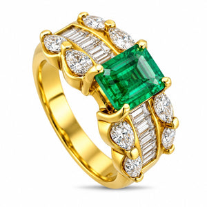 14K Yellow Gold 1.00ct Emerald & 0.88ct Diamond Ring