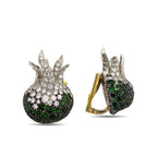N. Varney 18K Yellow Gold Diamond and Emerald Pomegranate Clip On Earrings