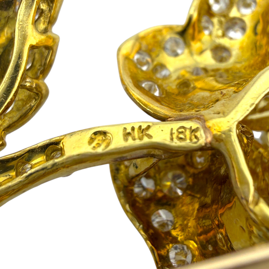 18K Yellow Gold 7ct Diamond-Set Floral Brooch