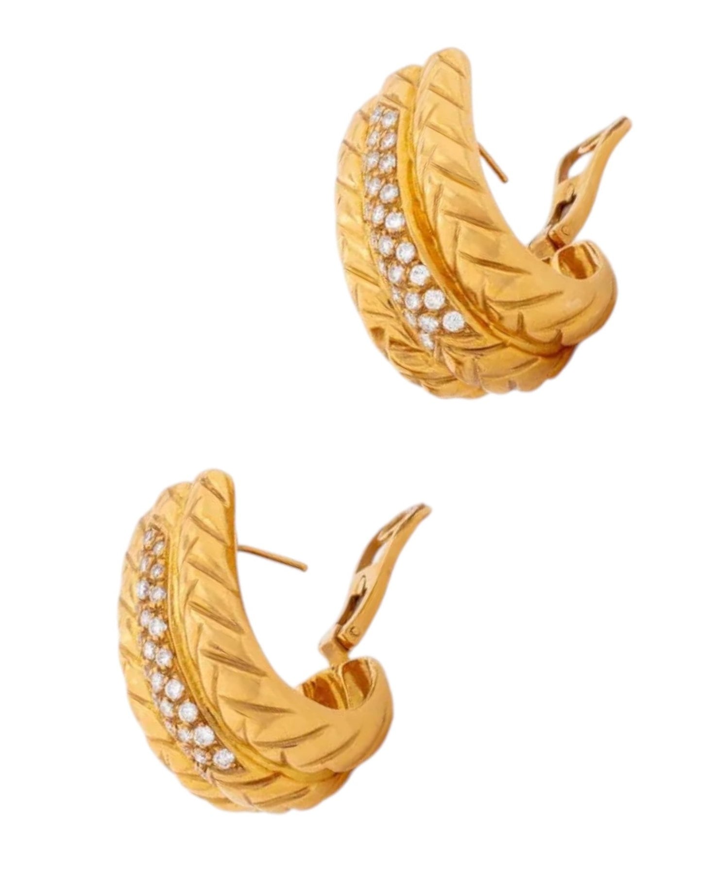 Vintage 18K Yellow Gold & 1.08ct Diamond Huggie Earrings