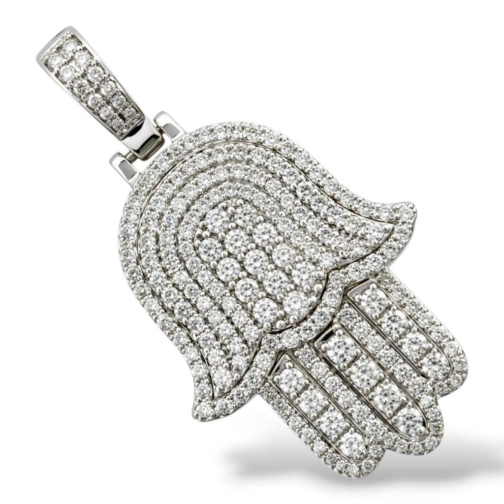 14K White Gold 1.4ct Diamond Hamsa Hand Pendant
