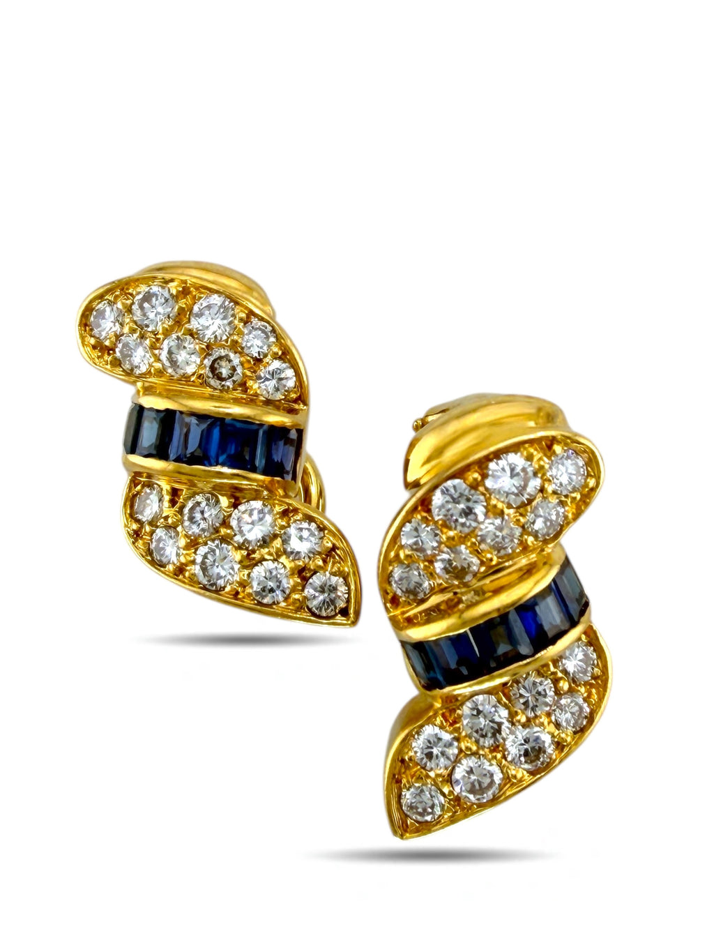 18K Yellow Gold Diamond and Sapphire Earrings