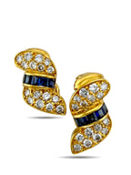 18K Yellow Gold Diamond and Sapphire Earrings