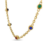 Italian 14K Yellow Gold Multi Gemstone Cabochon Round Necklace