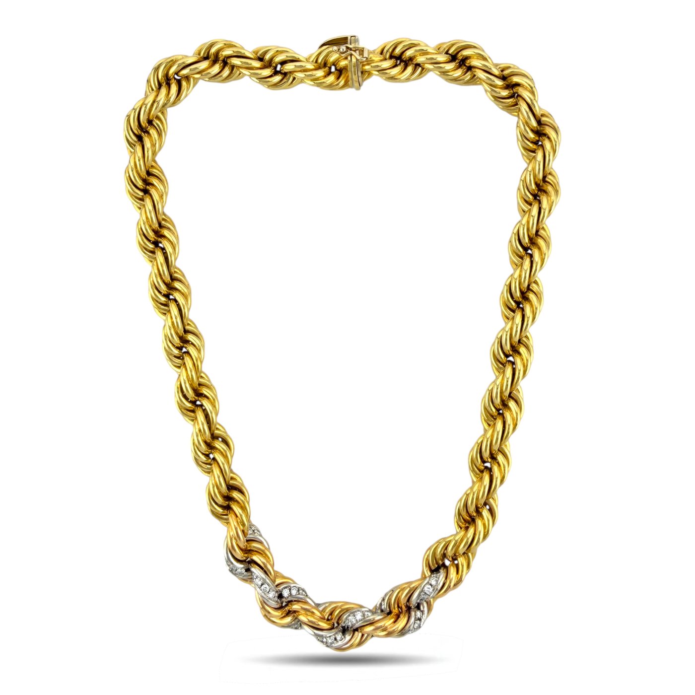 18K Yellow Gold Interwoven Rope Design 1.5ct Diamond Necklace