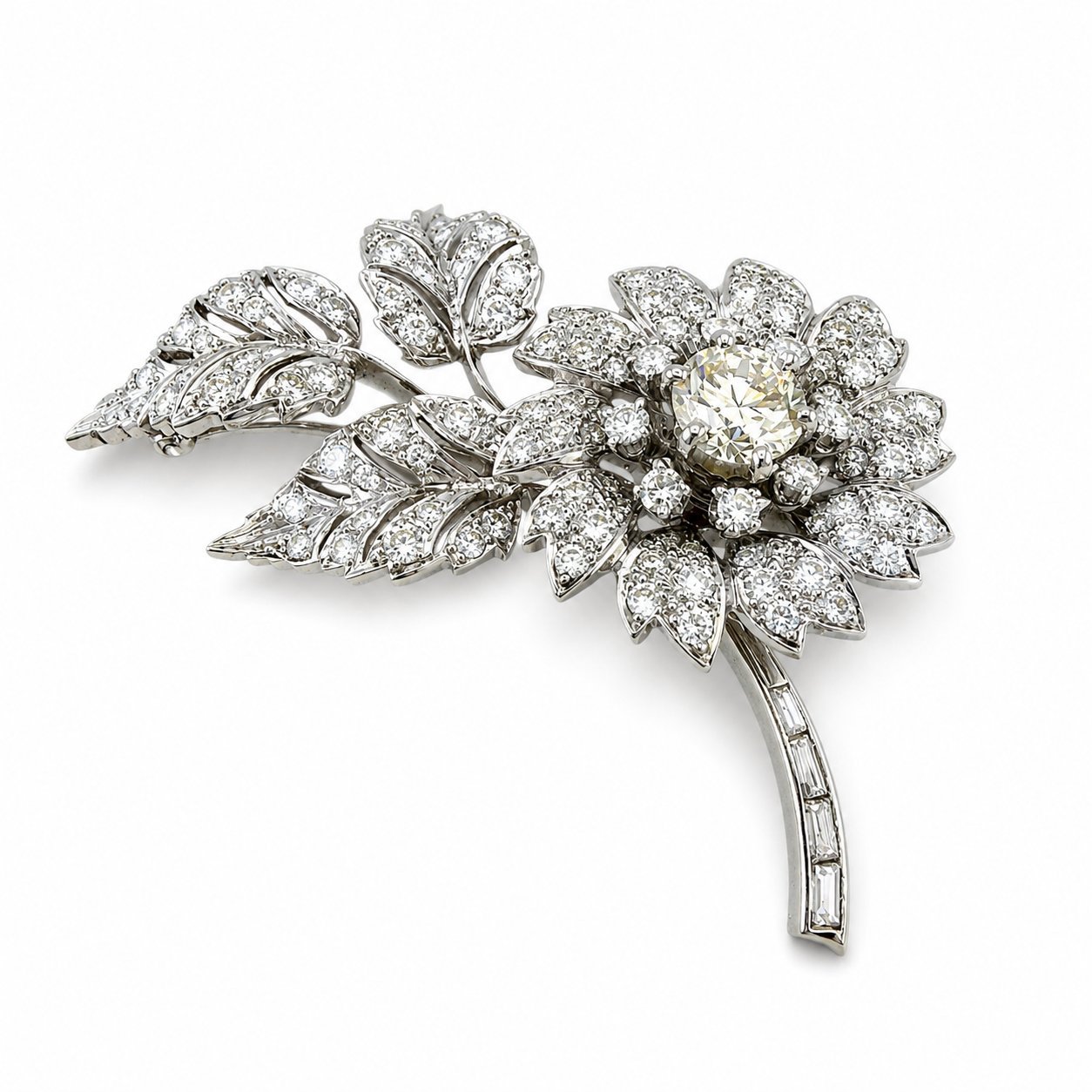 Platinum 4.38ct Diamond Flower Brooch