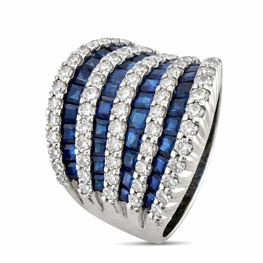 Bold 18K White Gold 1.68ct Sapphire & 2.00ct Diamond Ring  -  3.68ct. tw. Diamond (Natural)  - Sapphire
