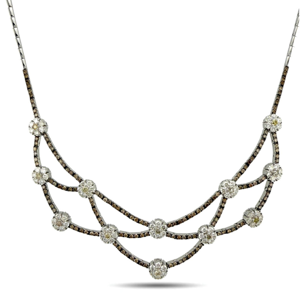 18K White Gold 6.0ct Diamond & Champagne Diamond Flexible Necklace with Certificate
