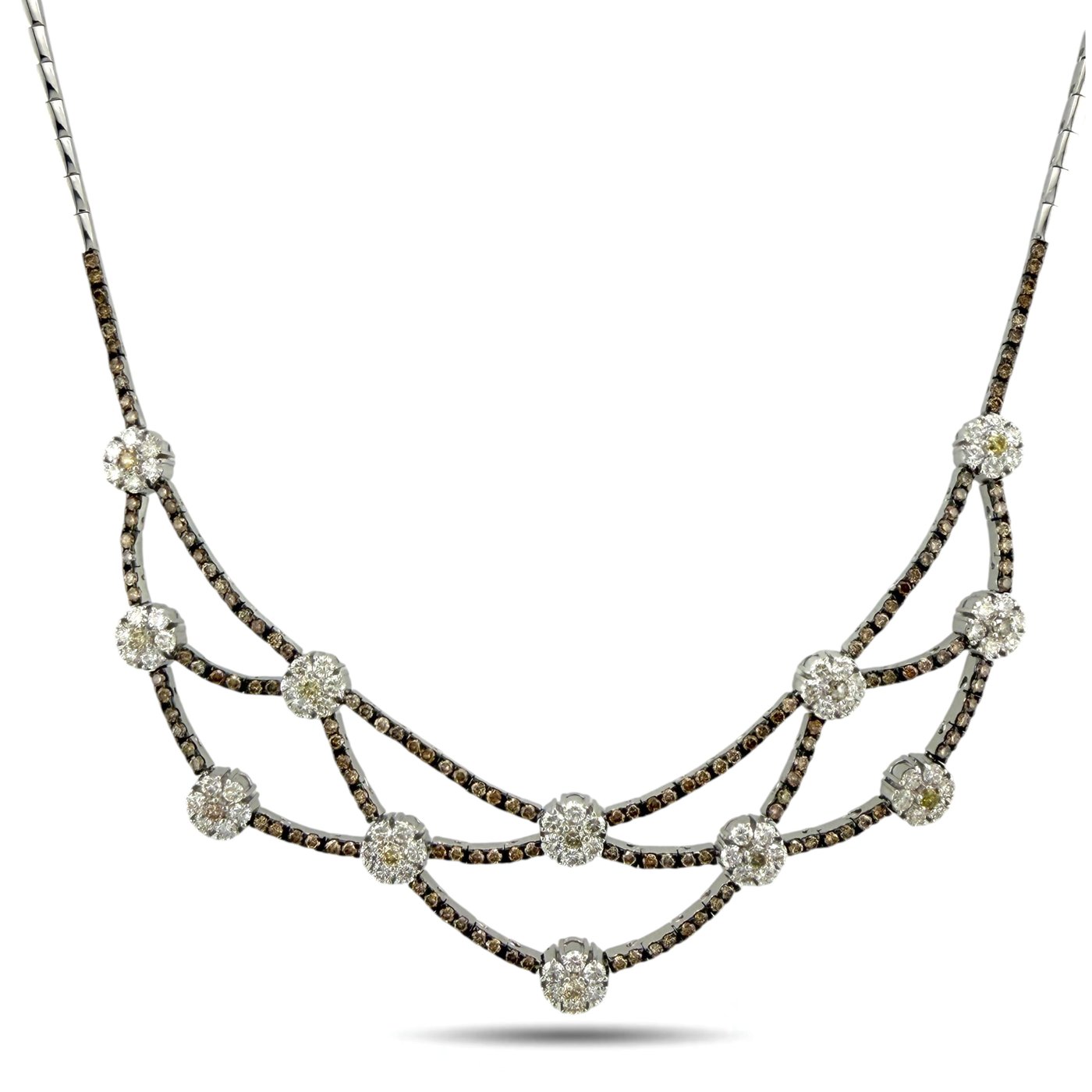 18K White Gold 6.0ct Diamond & Champagne Diamond Flexible Necklace with Certificate