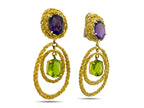18K Yellow Gold Amethyst and Peridot Clip-On Earrings