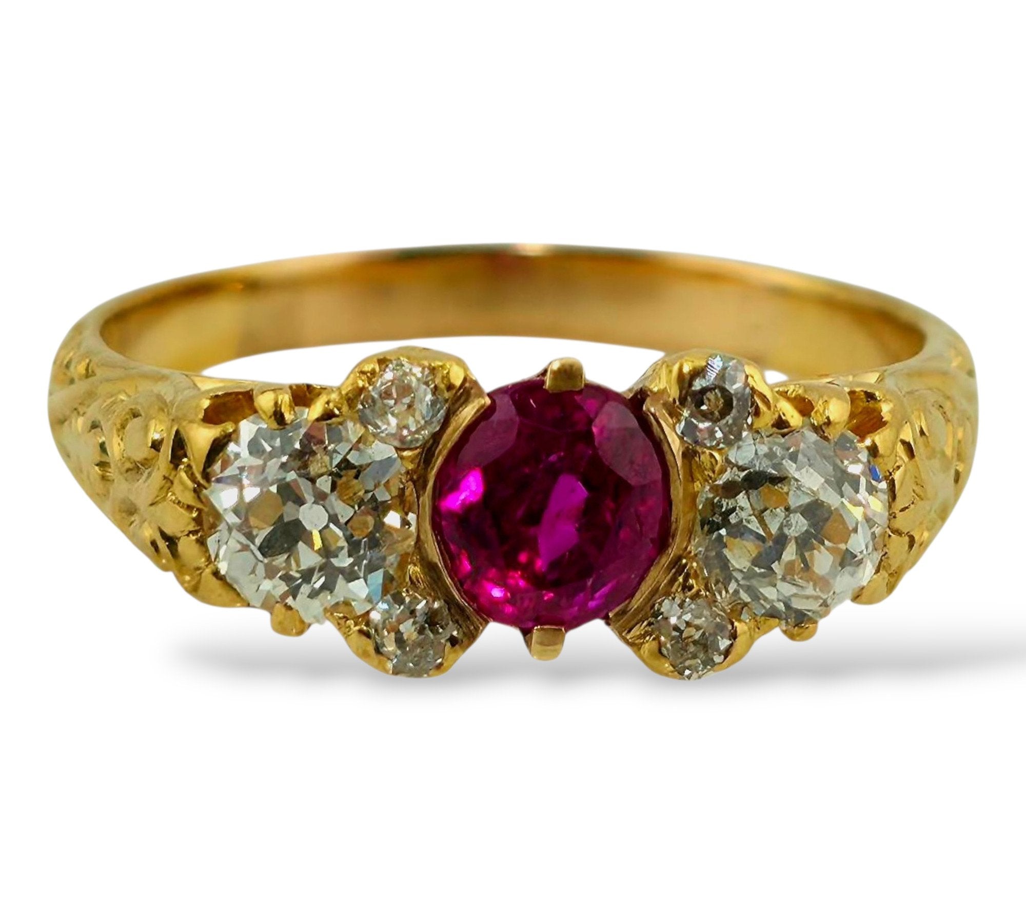 18K Gold 0.75ct Burma Ruby and Diamond Women's Ring