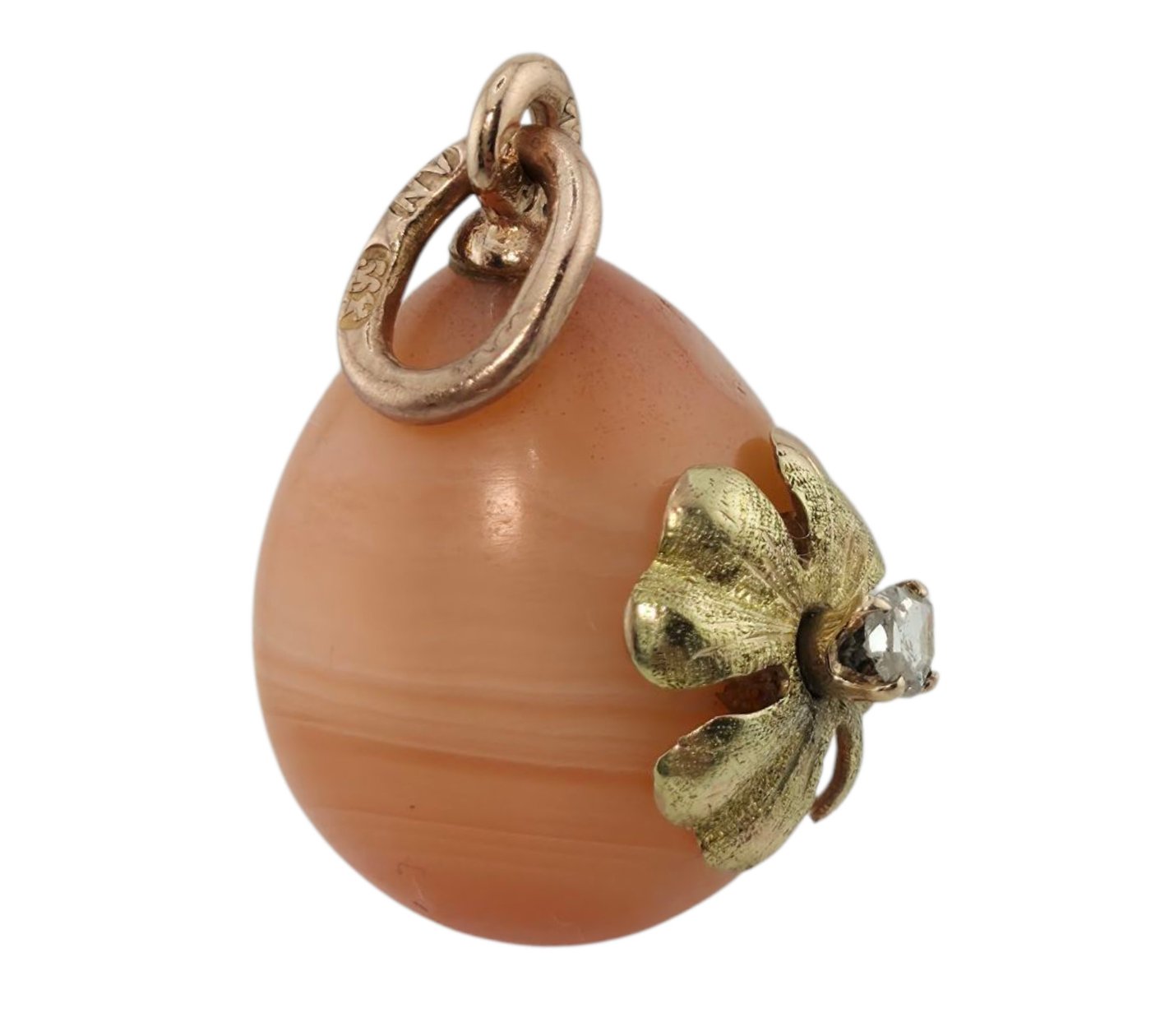 Imperial Russian Period, 56k (14K) Jeweled Gold and Diamond Egg pendant Diamond