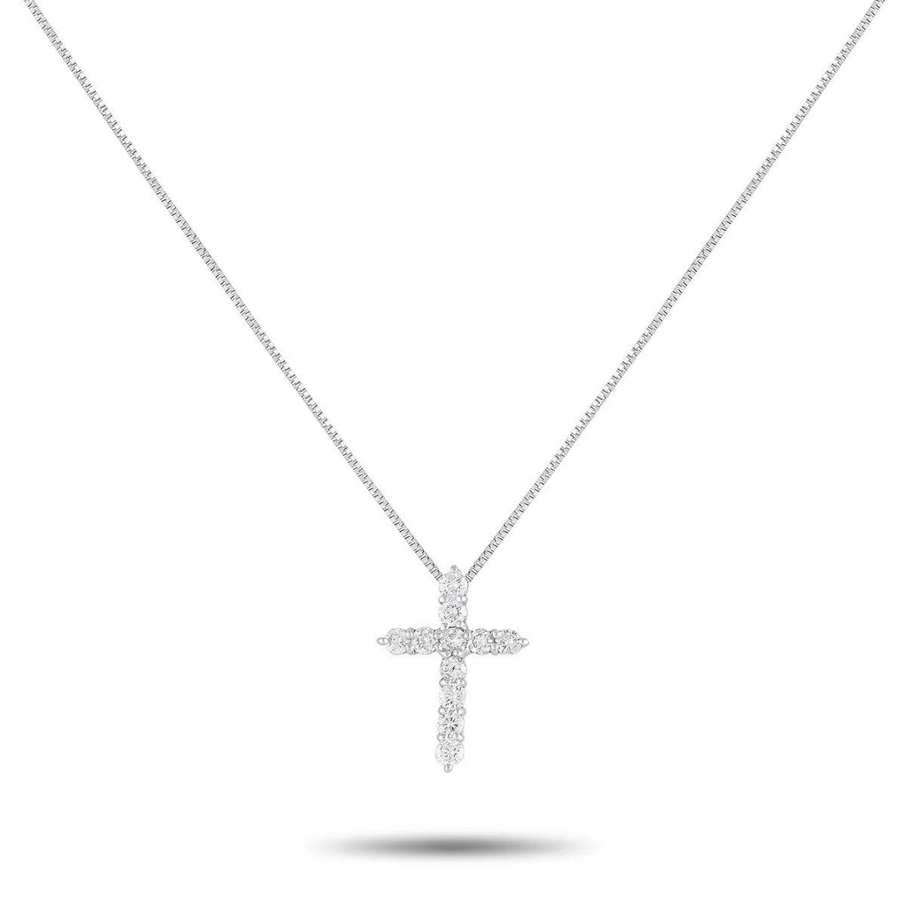 Platinum diamond cross pendant necklace with thin chain