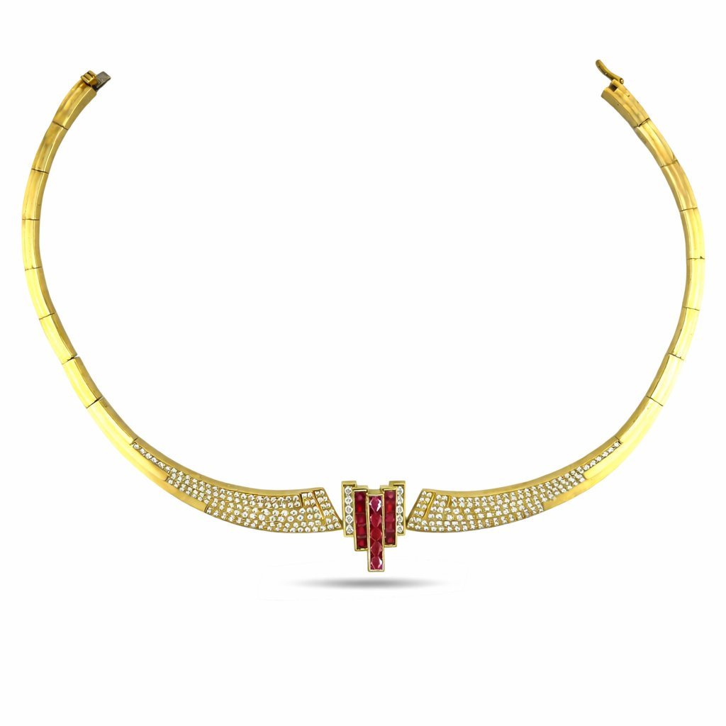 Grand 18K Yellow Gold 4.25ct Diamond and 2ct Ruby Necklace