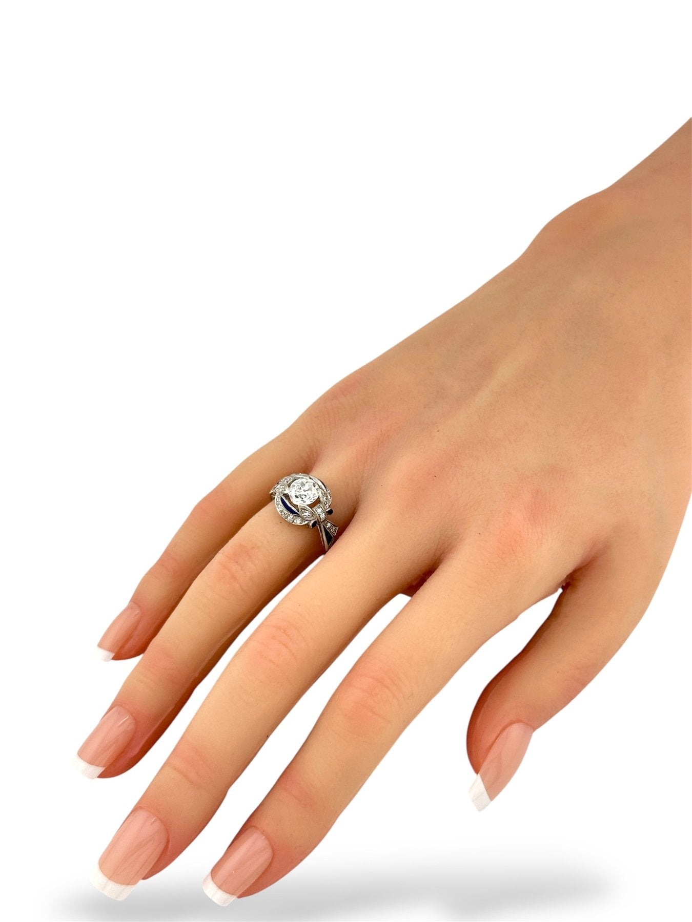 Platinum Ring with 1.00 Carat Diamond, Sapphires, and Accent Diamonds