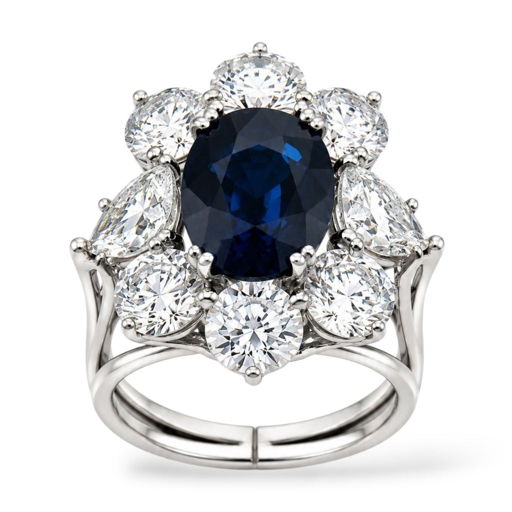 18k Gold 3.0ct  Sapphire and 5.0ct  Diamond Women's Ring
