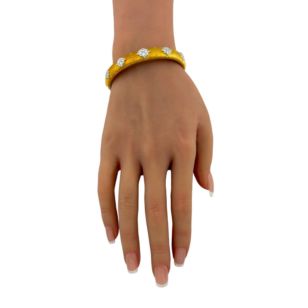 Italian 18K Yellow Gold Brushed 0.60ct Diamond Hinged Bracelet