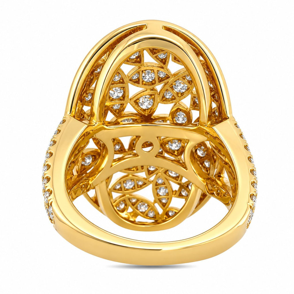 18K yellow gold diamond statement ring with open lattice design