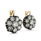 K. Faberge rose gold diamond cluster earrings, rounded halo with black accents
