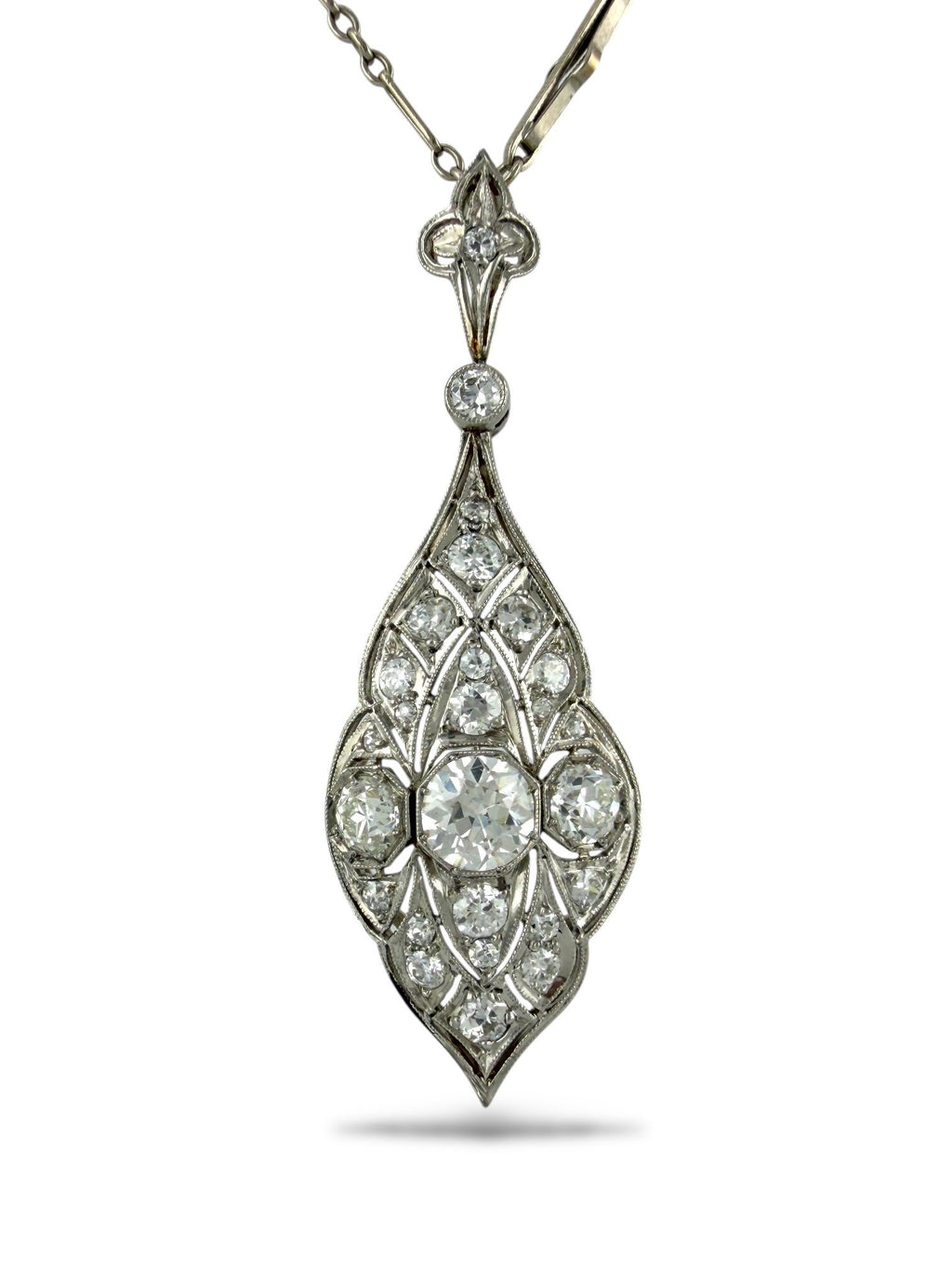 Antique White Gold and Platinum Necklace with Large Diamonds 2.34ct