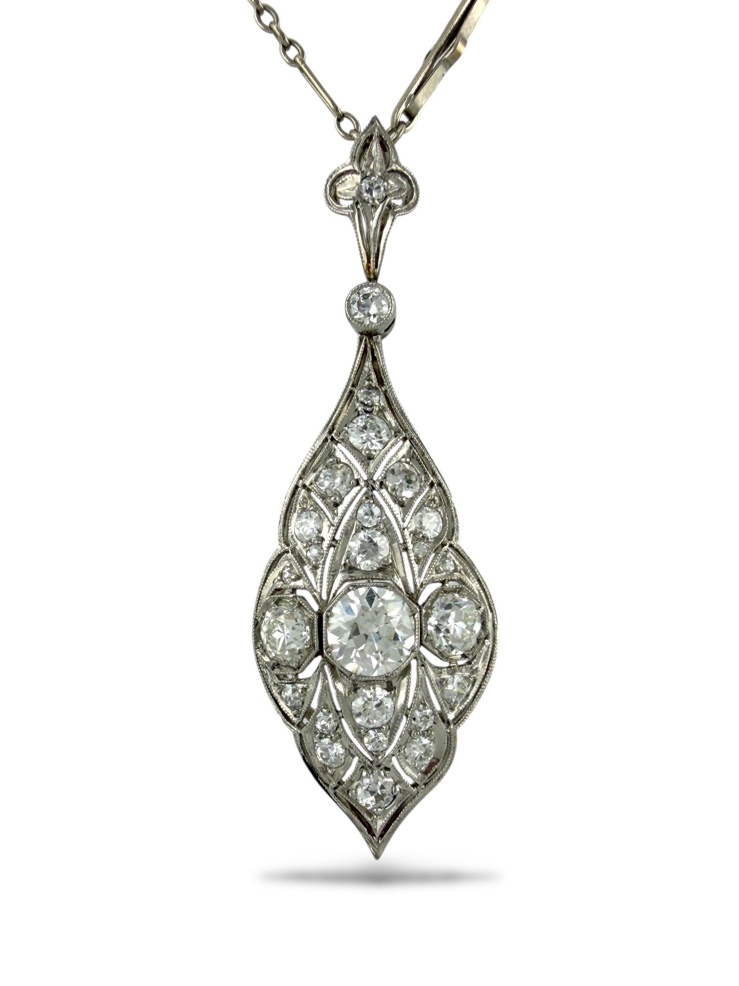Antique White Gold and Platinum Necklace with Large Diamonds 2.34ct