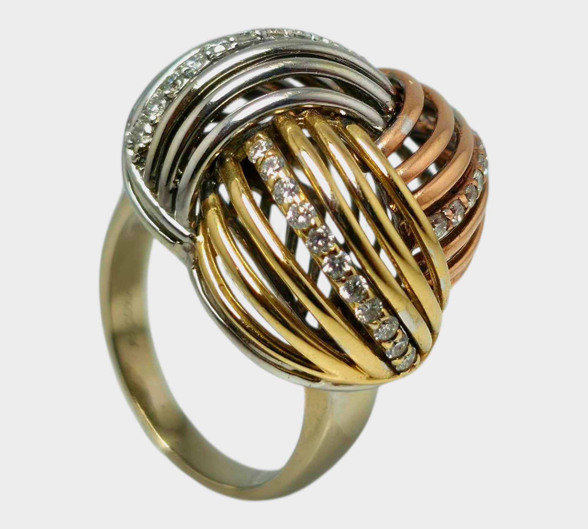 18K Tri-Color Gold Cocktail Ring with 0.5ct of Round Brilliant Diamonds