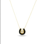 14K Yellow Gold Sapphire and 0.3ct Diamond Shoehorn Pendant Necklace
