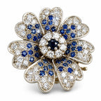 14K White Gold 1.60ct Diamond and 1.15ct Sapphire Flower Brooch