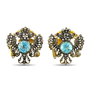 Imperial Russian Faberge 56K Yellow Gold Topaz and Diamond Coat of Arms Cufflinks