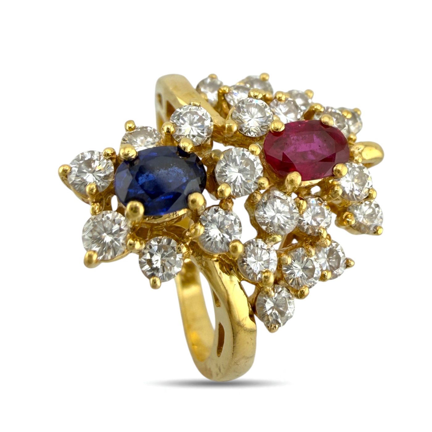 18K Yellow Gold Ruby Sapphire and Diamond Ring