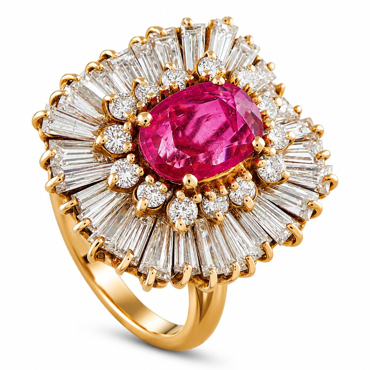 18K Yellow Gold 4.0ct Diamond and Ruby Ring