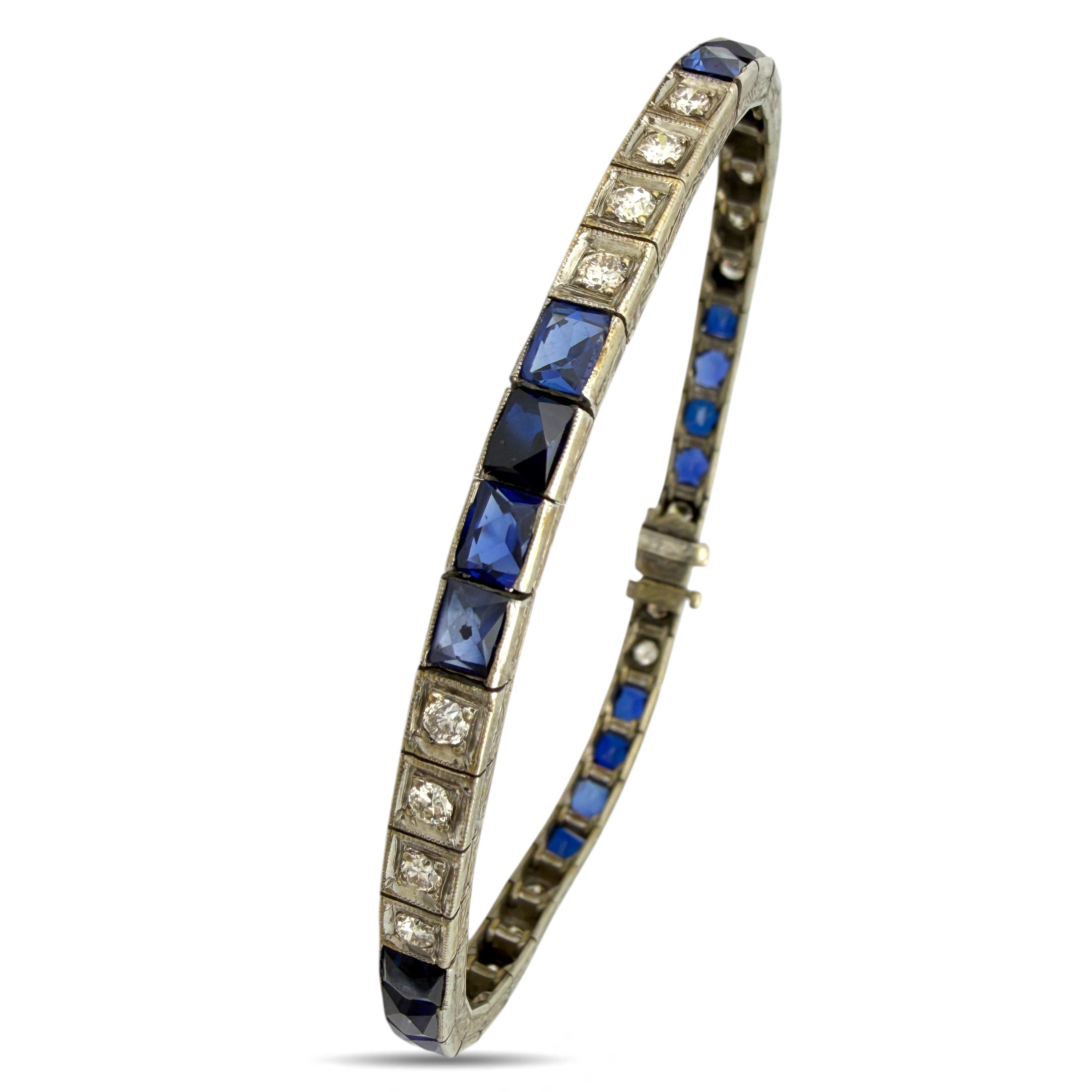 Bracelet Exclusive French Art Deco Platinum 2.08 Diamond and Sapphire Bracelet, Platinum -  2.08ct. tw. Diamond (Natural)
