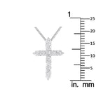 Platinum diamond cross pendant necklace with chain and size scale