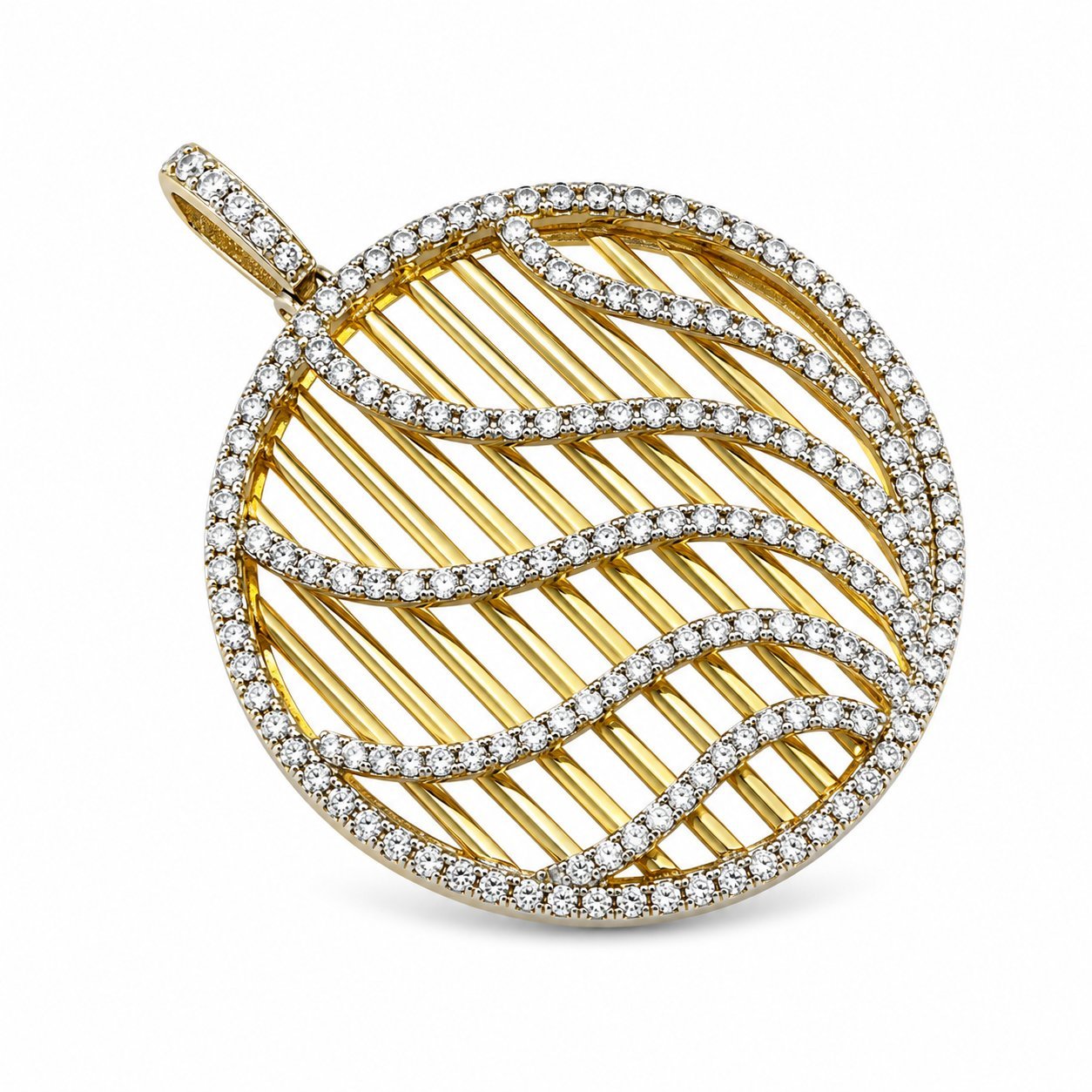 14K White and Yellow Gold Diamond Circle Pendant