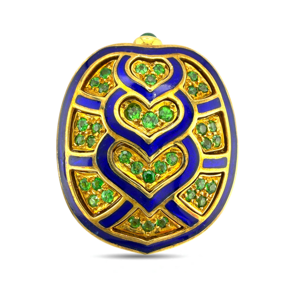 Judith Leiber 18K Yellow Gold 0.85ct Emerald and Blue Enamel Earrings