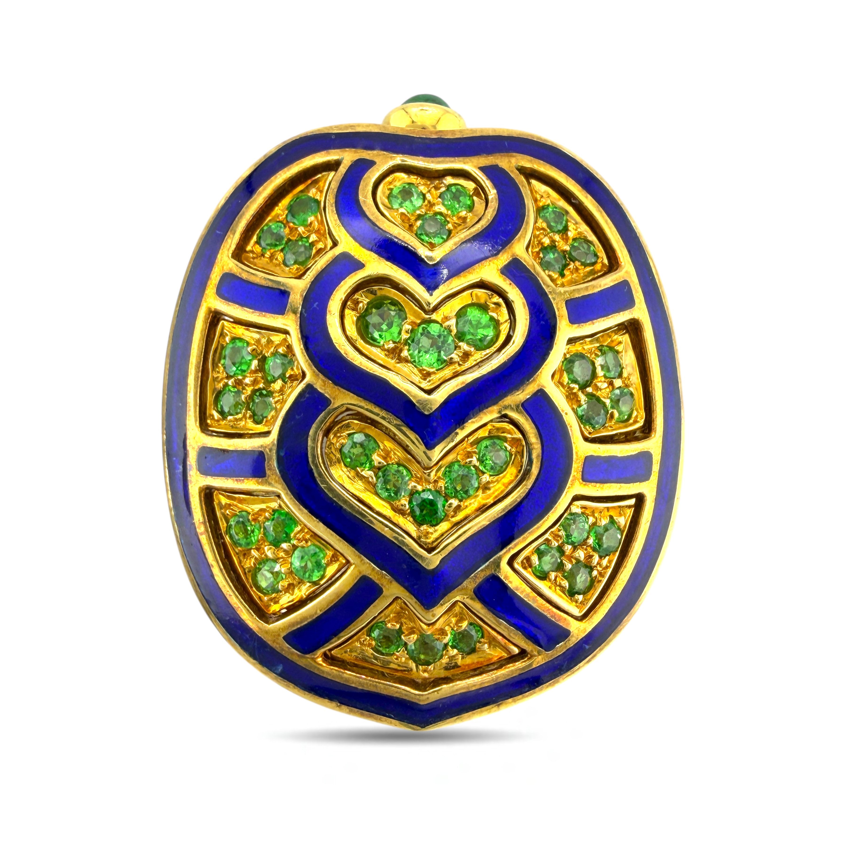 Judith Leiber 18K Yellow Gold 0.85ct Emerald and Blue Enamel Earrings