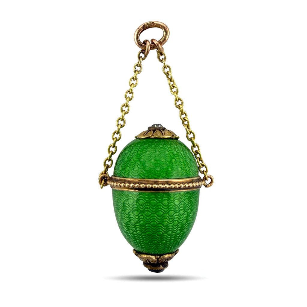 Faberge Imperial Russian 56 Gold  Enamel and Ruby Egg Pendant