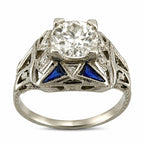Platinum 1.12ct Diamond and Sapphire Art Deco Ring