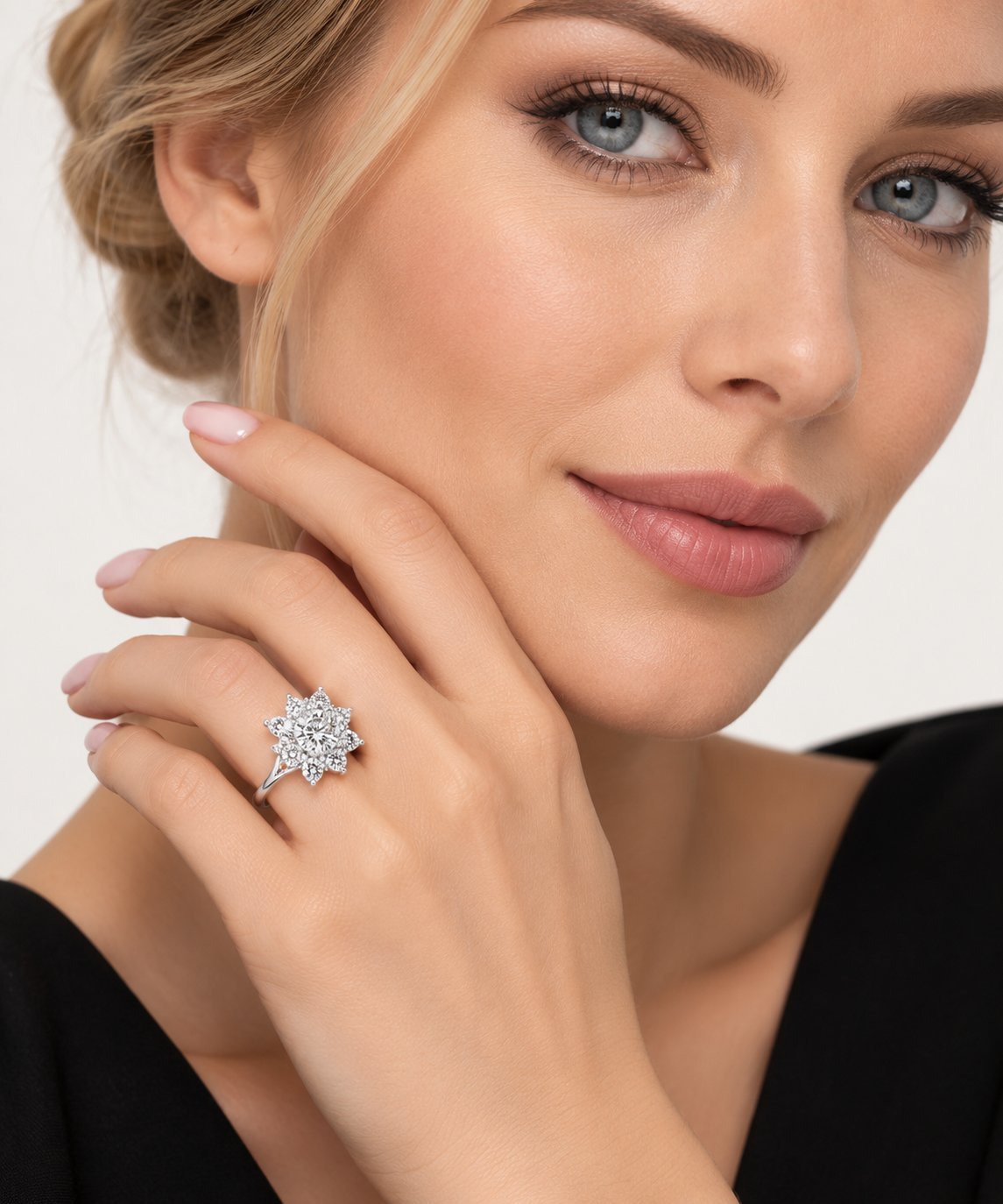 14K White Gold and 1.10ct Diamond Cluster Ring