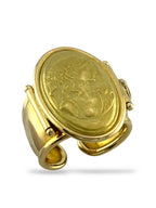 Set of 18K Yellow Gold Renaissance Revival Cuff Bracelet and Ring with Female Deity Motif