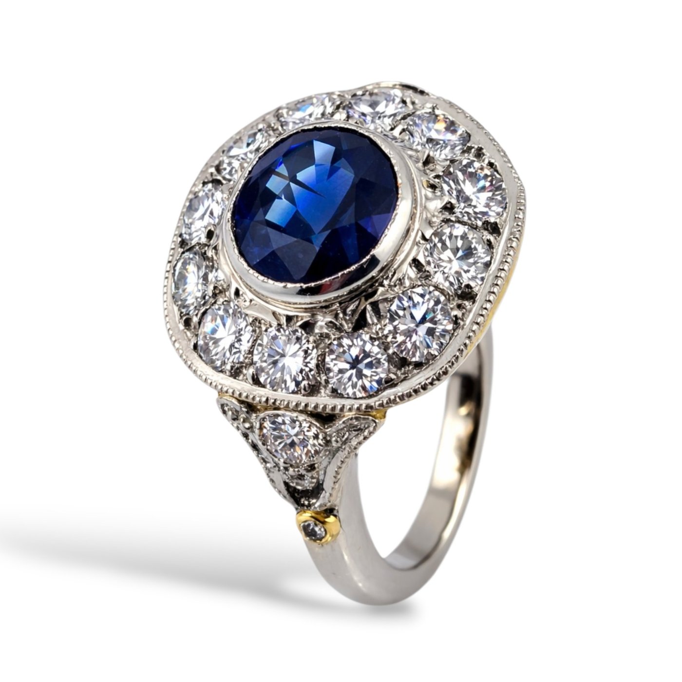 18K White Gold 3.5ct Diamond and 3ct Sapphire Art Deco Ring