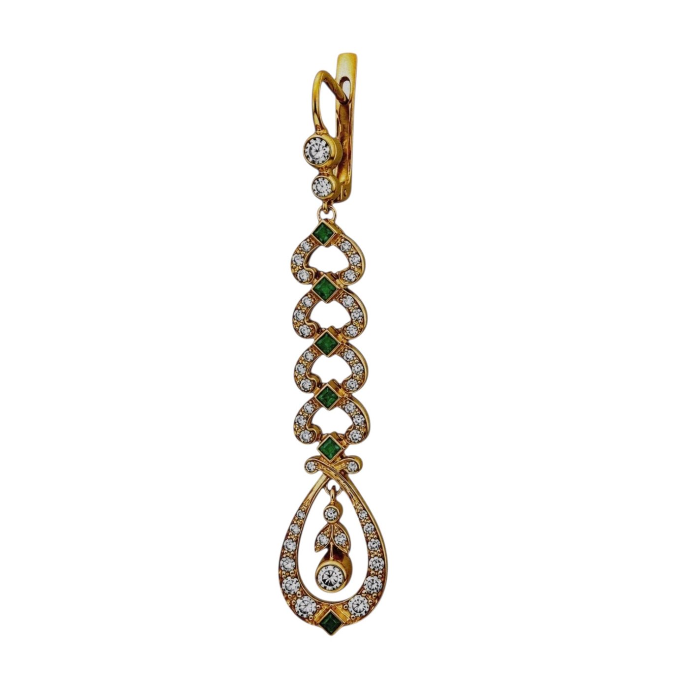 14K Rose and Yellow Gold Imperial Russian Emerald and Diamond Dangle Earrings
