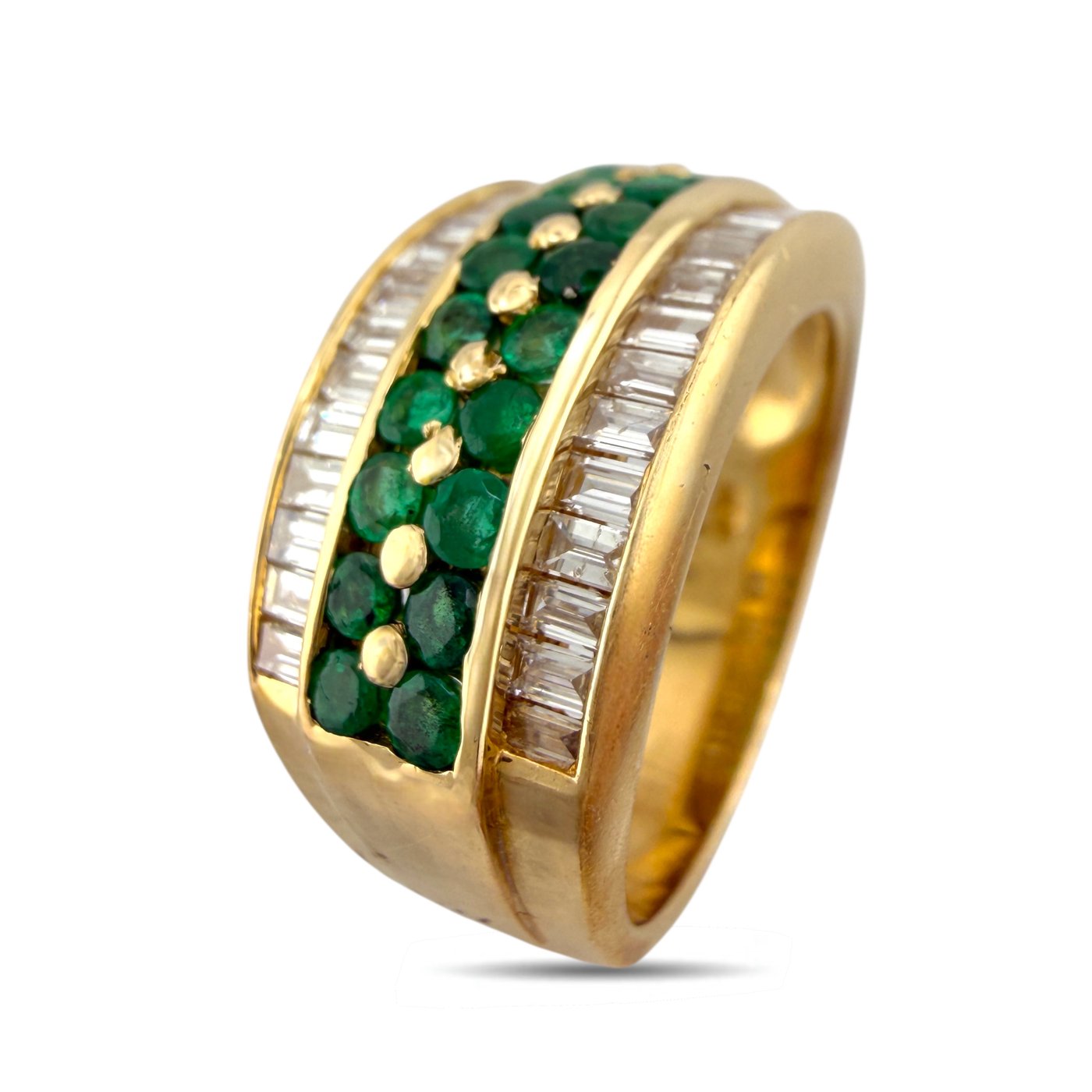 14K Yellow Gold Diamond and Emerald Band Ring