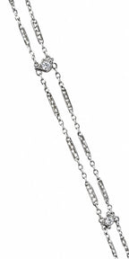 Two-row diamond-studded chain with small round link charm