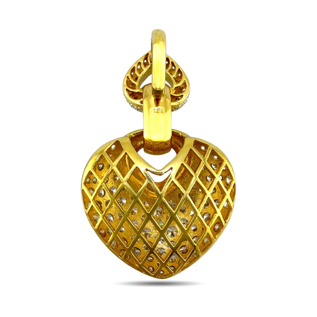Yellow gold heart pendant back with lattice texture and loop bail