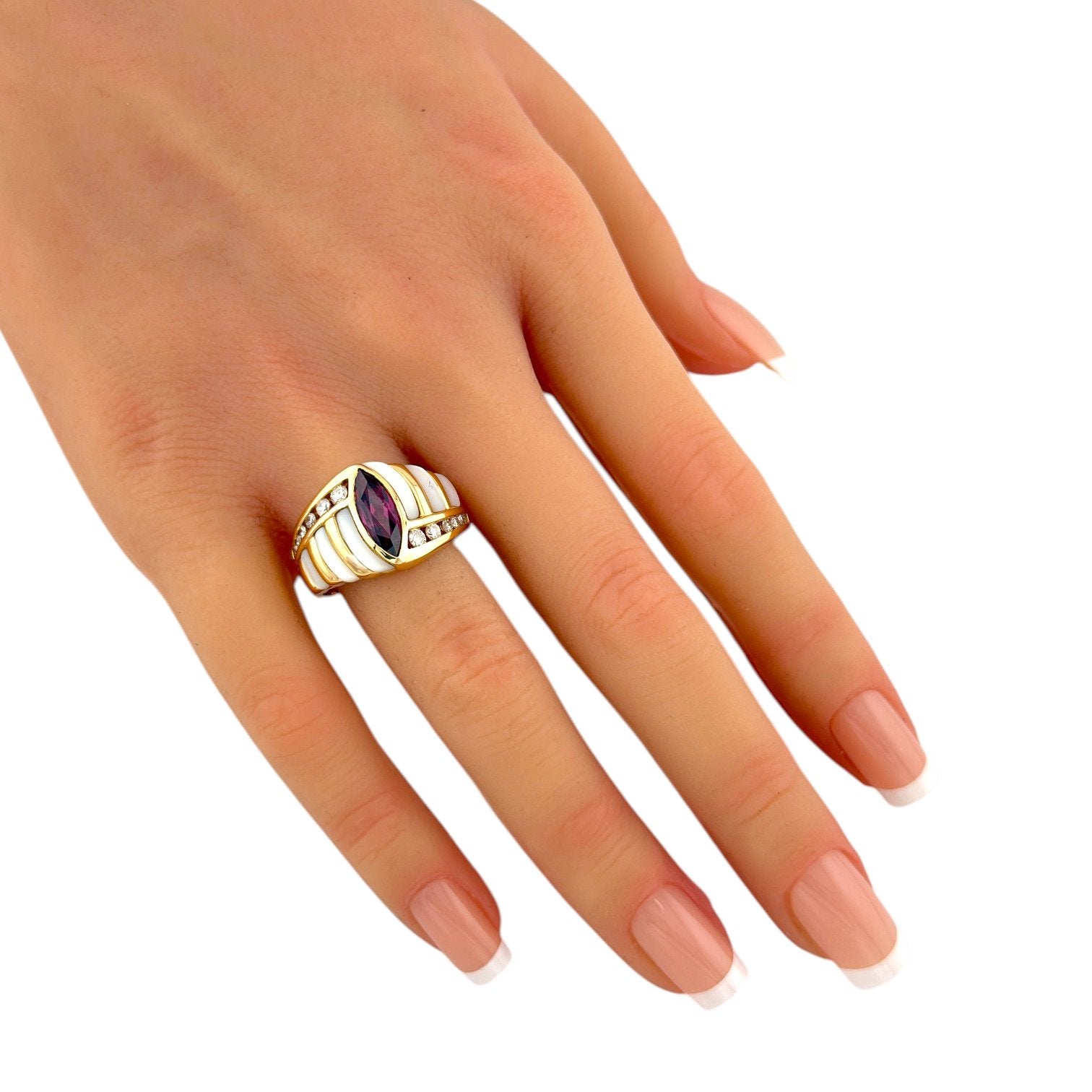 Kabana 14K Yellow Gold 0.32ct Diamond, Tourmaline and Mother of Pearl Ring